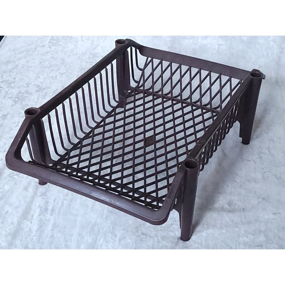Vtg Brown Plastic Stackable Storage Basket Organizer paper toys office kitchen
